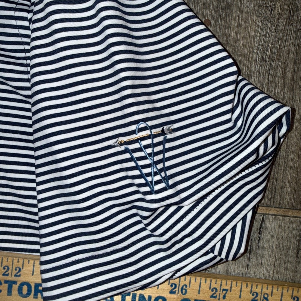 Peter Millar Polo Shirt Mens XL Navy White Stripe Golf Logo Sleeve - Picture 4 of 6